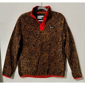 NWT Land's End Leopard Print Fleece Pullover Size M